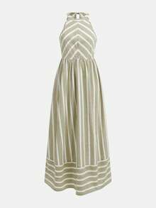 Maija Vestido casual de mujer con estampado de rayas y cuello halter para vacaciones - Multicolor - Ver 8