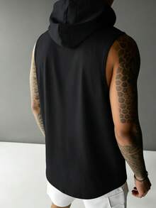 GymBeat Áo tank top thể thao có mũ in họa tiết dành cho nam - màu đen - Xem 2