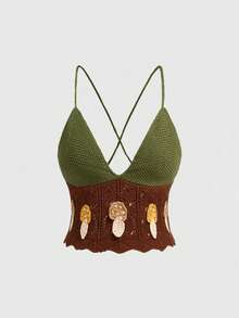 ROMWE Plus Size Fairycore Mushroom Vacation Knit Top - Green - View 5