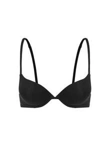 Leisure Solid Underwire Microfiber Push Up Bra - Black - View 4
