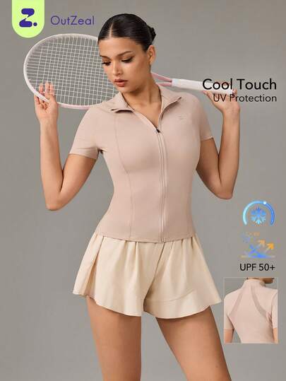 OutZeal Áo khoác thể thao nữ, áo tập gym, áo tập luyện thoáng mát, chống tia UV, dáng ôm, có lưới thoáng khí phía sau, khóa kéo.