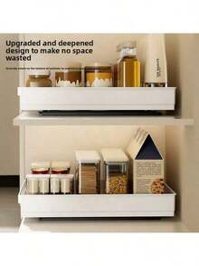 Sliding Cabinet Storage Rack - Expandable, Nano Adhesive Fixation, Space-Saving, Adjustable, Durable, Easy To Install, Suitable For Kitchen And Living Room Food Storage Shelves (With Sliding Rails) - Multicolor - View 9