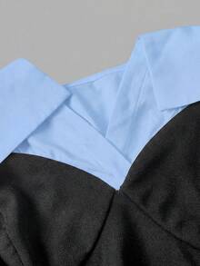 SHEIN MOD Áo kiểu trễ vai màu đen trắng thanh lịch dành cho nữ cỡ lớn, thời trang tối giản, trang phục thường ngày, dịp năm mới, thời trang đường phố, áo sơ mi công sở, áo tay dài, trang phục nữ đón năm mới, áo kiểu thanh lịch, phong cách Gothic, áo đi chơi, áo dự tiệc. - Màu xanh lam - Xem 3