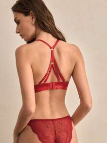 Charlaine 1pc You're Not Santa Red Lace Bra, Sexy Criss-Cross Strap Design, Sheer Lingerie, Comfortable & Versatile Christmas Special Bra - Red - View 2