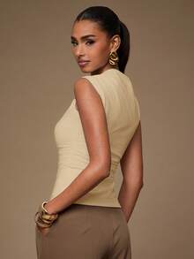 Hauture ASYMMETRIC CAP SLEEVE GOLD ORNAMENT TOP - Yellow - View 2