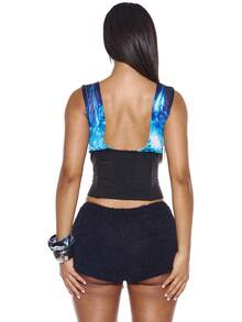MUSERA Lace Up Front Printed Corset Top Sexy Summer Spring Rave Festival Holiday Vacation Party Golf Going Out Tripp Y2K Sexy Pastal - Blue - View 2