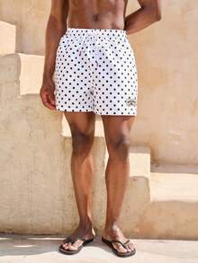 Manfinity VDAYZ 男士波点印花抽绳腰带沙滩短裤 - 白色 - 查看 6