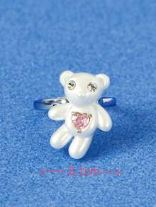 Popjeli Silver Bear Pink Love Gem Cute Earrings Necklace Ring Bracelet,Y2K/Cute/Colorful/Chic,For Mom/Women/Girl/Mother,Summer/Beach/Prom/Part/Vacation/Travel,PINK,Heart - Silver - View 9
