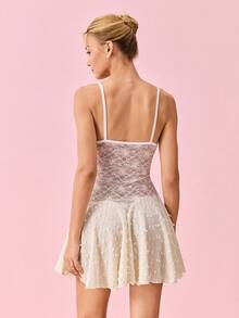 Bonmuse Knitted Jacquard & Lace Patchwork  Women's Pajama Night Dress - Apricot - View 2