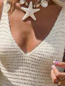 Flora Isola Flora Isola Spring/Summer Sleeveless V-Neck Backless Knit Dress, Casual Beach Vacation Style - Apricot - View 5