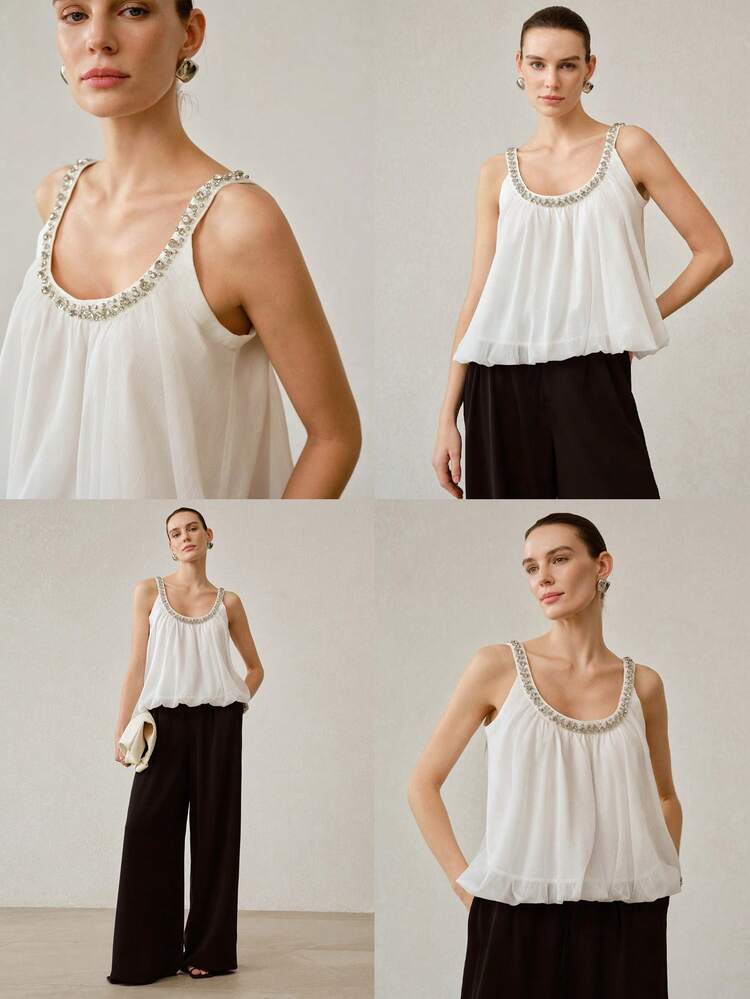 WOMEN'S ELEGANT CASUAL VACATION RHINESTONE CAMISOLE TOP