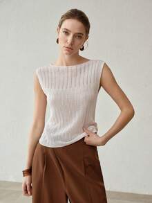 PREMIUM Top de punto sin mangas con textura acanalada y hueca - Blanco - Ver 2