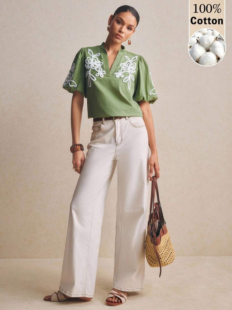 Poéselle Áo sơ mi ngắn tay tối giản phối màu tương phản dành cho nữ, thích hợp mặc hàng ngày.