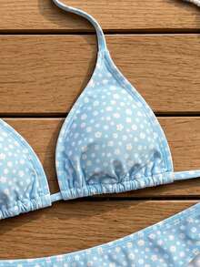 SHEIN Swim Set Bikini Seksi Motif Bunga Kecil Warna Biru Muda Terbaru untuk Wanita, Koleksi Musim Panas Terbaru - Baby Blue - View 4