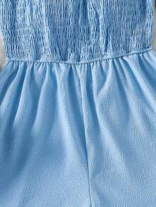 Bộ đồ liền thân thanh lịch giản dị cho bé gái tuổi teen, quần yếm dệt trơn màu xanh lam bó sát, mùa xuân và mùa hè, thích hợp mặc ngoài trời và đi nghỉ - Màu xanh lam - Xem 4