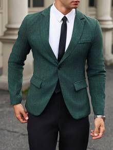 Manfinity Mode Men Casual Turndown Collar Blazer Jacket - Army Green - View 4