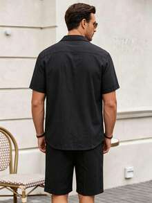 Conjunto de Camisa de Lino de manga Cortapara hombre - Negro - Ver 5