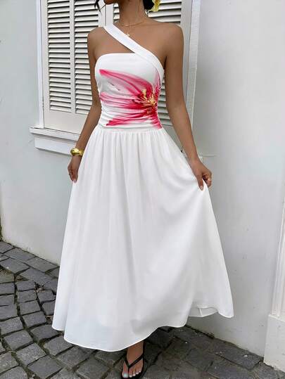 SHEIN Đầm dài sang trọng, cao cấp, hở vai, ôm eo, thích hợp cho tiệc tùng, du lịch, nghỉ mát, đi biển và các dịp khác (Dành cho thiếu nữ).