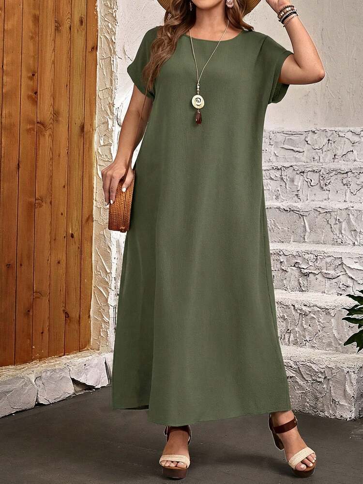 Plus Size Casual Round Neck Short Sleeve Dress
