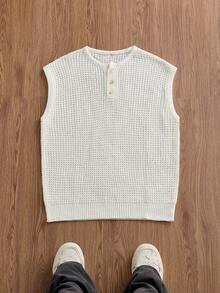 SWAVVY 男士夏季假日四分之一扣无袖针织上衣 - 白色 - 查看 1