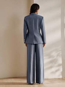 Anewsta Bộ vest nữ thời trang thành thị hiện đại, màu trơn, công sở, đa năng, cổ ve lật, tay dài + quần ống đứng cạp cao, quần dài nữ, bộ vest nữ. - Màu xanh lam - Xem 7