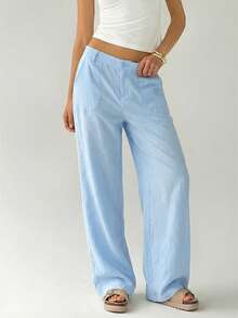 Easelle 2026 Summer Casual Solid Blue Loose Low-Waist Wide-Leg Pants - Blue - View 4