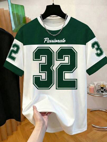 Resyla Men's T-Shirt, Summer Casual Wear, Minimalist Numeric Print Pattern, Versatile, Student Outfit, Commute & Daily Wear, Outdoor, Sports, Comfortable