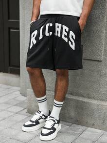 Manfinity Roghcode Manfinity Streetrush Men's Casual Loose Waistband Print Drawstring Summer Shorts - Black - View 6