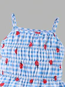 SHEIN Genkimix Kids Young Girl' Cute Sweet Striped Bow Print Camisole And Wide Leg Pants Set, Summer - Blue - View 3