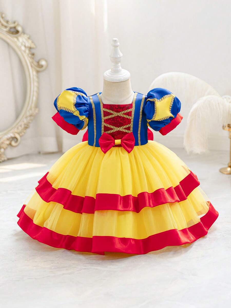 Glamorique Kids 女婴洗礼花童派对礼服，多层薄纱正式场合女婴礼服，适合所有季节 - 黃色 - 查看 1