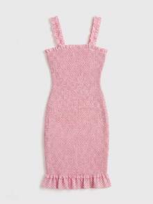 lacRébo Đầm cúp ngực chấm bi hồng với chi tiết xếp ly và bèo nhún dễ thương, phong cách Pháp mùa xuân hè, phong cách Paris, đầm hẹn hò, đầm chấm bi, đầm đi nghỉ mát, đầm bèo nhún hồng. - Màu Hồng baby - Xem 8