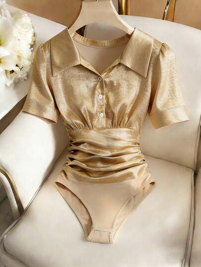 Franclia Vestido camisero elegante, versátil, informal e inspirado en las vacaciones con cuello en V y mangas cortas, adecuado para citas románticas, fiestas, la playa, la oficina y el uso diario