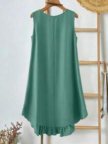 Rusticease Plus Size Solid Color Minimalist Casual Round Neck Sleeveless Dress - Blue Day - View 2