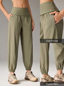 OutZeal Quần thể thao nữ, quần thường ngày, quần jogger, quần năng động, chống thấm nước, nhẹ, co giãn, cạp chun có thể gập lại. - xanh quân đội - Xem 5