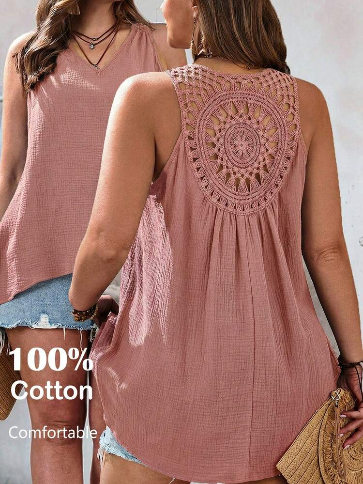Plus Size Women Lace Patchwork Front Short Back Long Camisole Latest Tops For Women Blouse For Women Summer Blouse For Women Casual New Arrivals