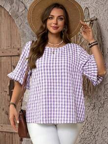 EMERY ROSE Camisa a cuadros casual de talla grande - Morado - Ver 5