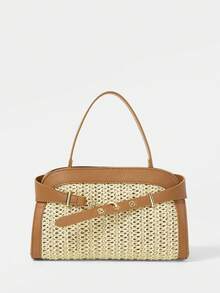 SHECARRY Tas Tangan Wanita, Tas Tangan Elegan dan Mewah untuk Liburan, Perjalanan Kerja, Kapasitas Besar, Tali Bahu yang Dapat Diatur, Hiasan Logam - Kuning - View 3