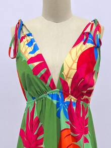 Lunelith SHEIN Lunessa Vestido con tirantes finos, espalda descubierta, cuello en V y cintura con lazo para mujer - Multicolor - Ver 6