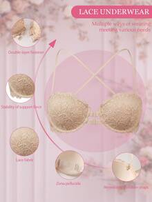 DesireSculpt 1 chiếc áo ngực ren màu trắng có gọng dành cho nữ, cài trước, gợi cảm và thoải mái, nâng đỡ tốt. - Màu be - Xem 3