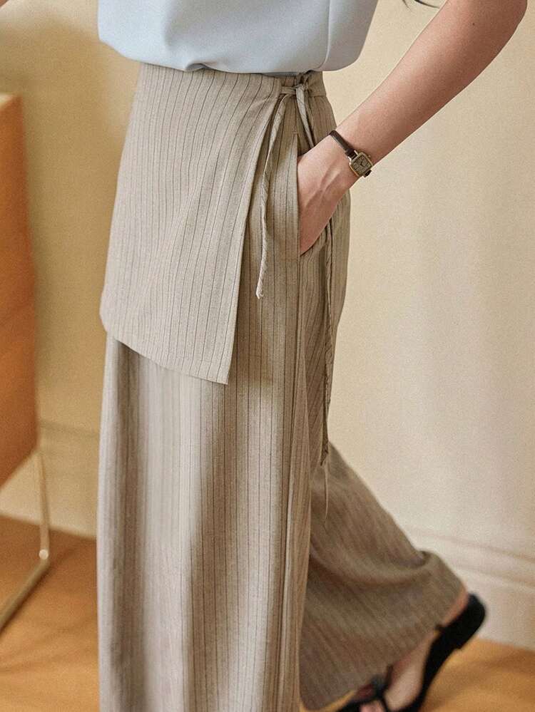 Women's Loose Casual Palazzo Pants With Double Layer Design, Elegant For Vacation, Commute And Business, Spring/Summer