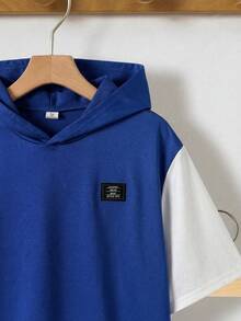 SHEIN 青少年男童连帽印花T恤和短裤套装 - 寶藍色 - 查看 6