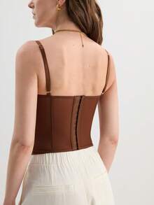 Hourtrue 1pc Lace Bralette Cute Bustier Top, Sexy Women's Clubwear Party Crop Top With Claspfor Summer - Brown - View 2
