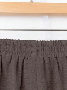 SHEIN RusticEase Petite Quần dài mùa hè đa năng, màu trơn, cạp chun, chất liệu vải có họa tiết. - Cocoa - Xem 6