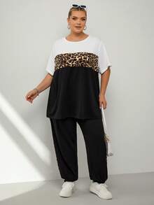 SHEIN CURVE+ Plus Size Casual Solid Color Batwing Top And Floral Print Pants 2 Piece Set,Vacation/Summer/Spring - Multicolor - View 4