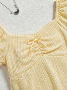 SHEIN Áo len chui đầu dệt kim jacquard thoải mái, tối giản, phong cách thường ngày dành cho bé gái tuổi teen. - Màu vàng - Xem 3