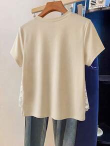 Airaco T-shirt décontracté d'été pour femmes, 2 en 1 avec décoration en dentelle - Nude - Voir 2