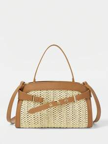 SHECARRY Tas Tangan Wanita, Tas Tangan Elegan dan Mewah untuk Liburan, Perjalanan Kerja, Kapasitas Besar, Tali Bahu yang Dapat Diatur, Hiasan Logam - Kuning - View 5