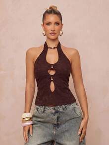 Lumalex 女士度假休闲露背吊带上衣 - 棕色 - 查看 6