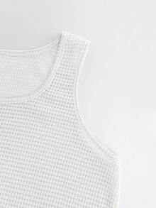 SHEIN VCAY 加大码女式夏季杏色条纹纽扣装饰无袖吊带衫 - 白色 - 查看 6