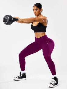 Easithlete Quần legging thể thao tập yoga, tập luyện, không đường may, độ co giãn cao, cạp chéo. - Màu tím - Xem 5